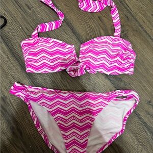 Pink and White Chevron Bikini Set